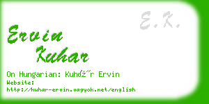 ervin kuhar business card